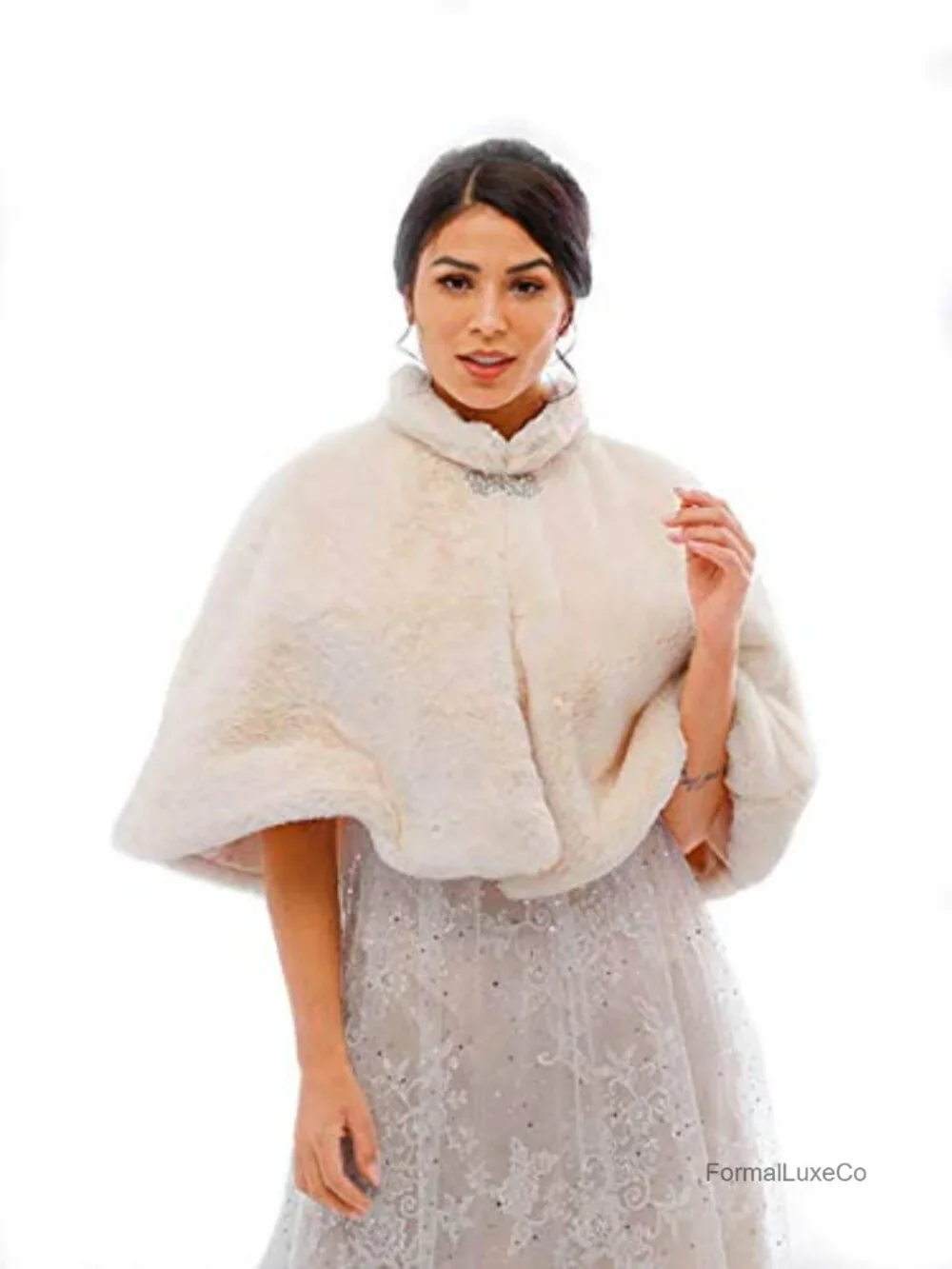 Faux Fur Bridal Shawl Wrap Cape Cloak Winter Wedding Stole Warm Evening